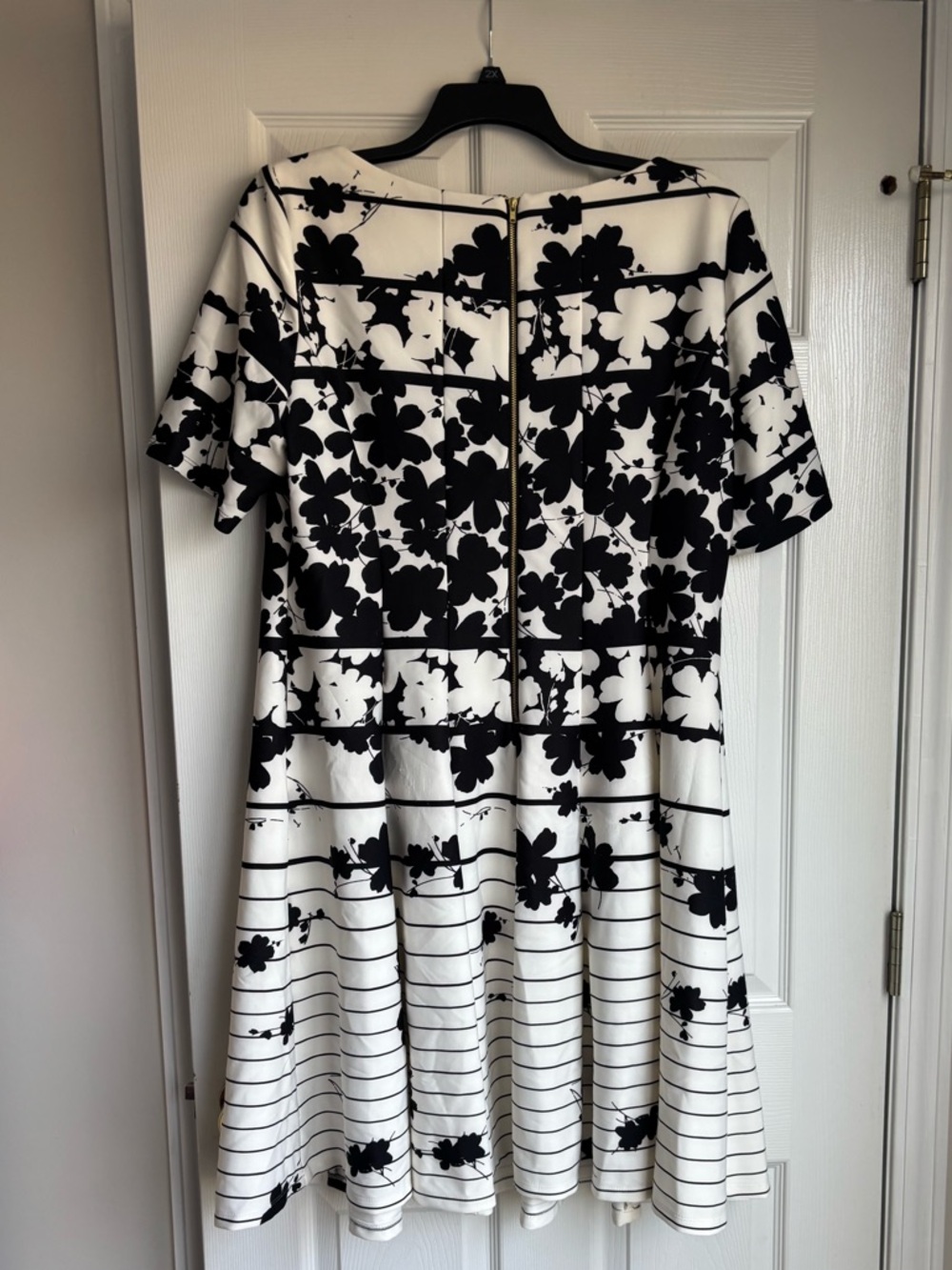 Julian Taylor Black and White Floral Striped Fit-and-Flare Mini Dress - Picture 4 of 7